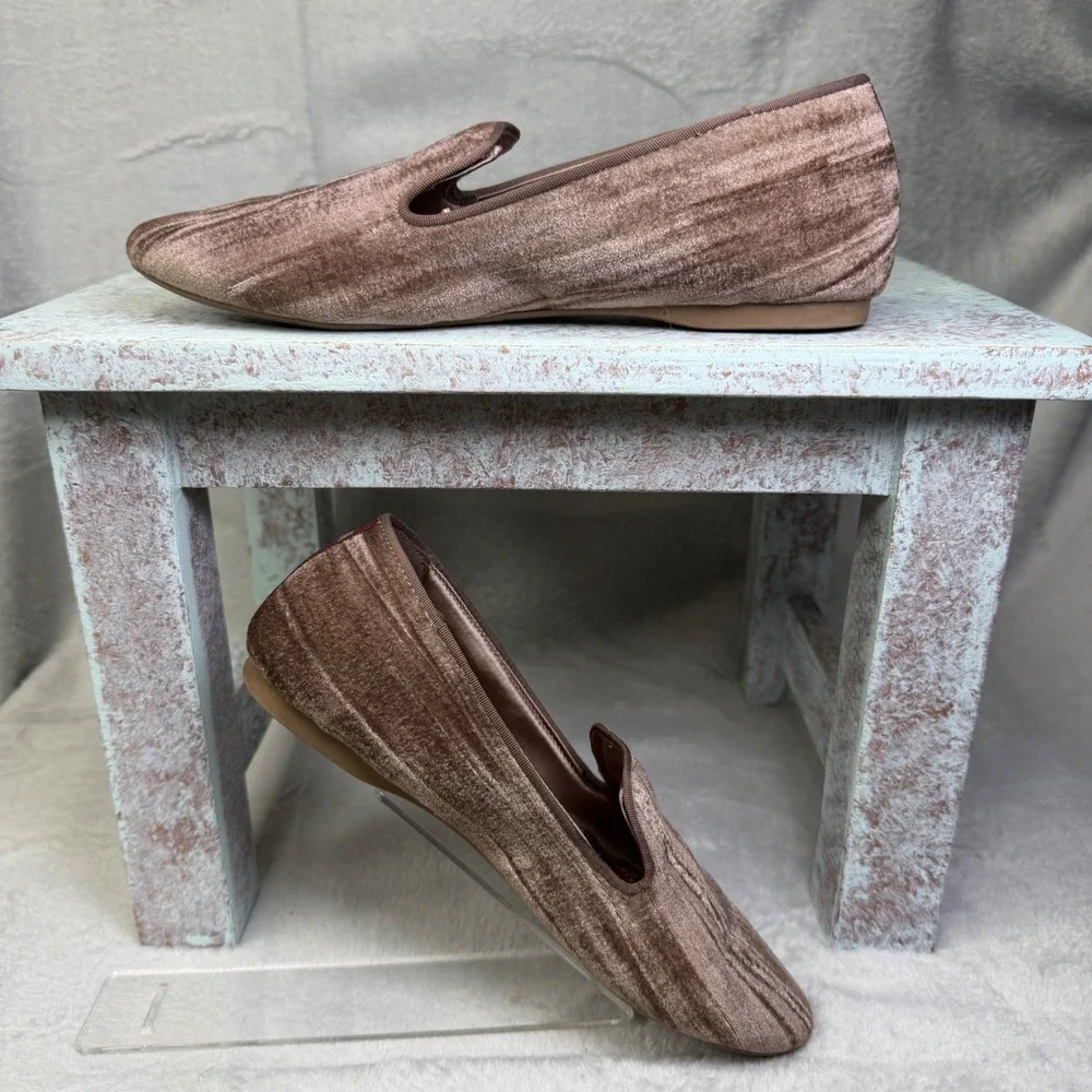 Birdies Donqun Velvet Loafers Womens 7 Brown Pleated Quilted Smoking Slippers